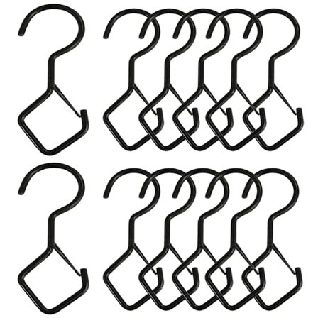 12 kpl mustia Q-satulan S-koukkuja turvakiinnityksellä