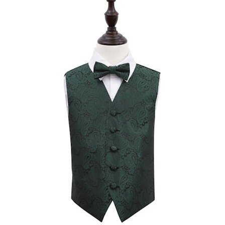 Smaragdgrønn Paisley Bryllupsvest og Sløyfesett for Gutter