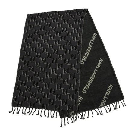 Karl Lagerfeld, Monogram Logo Wool Scarf Czarny, Kobieta, Rozmiar: ONE Size