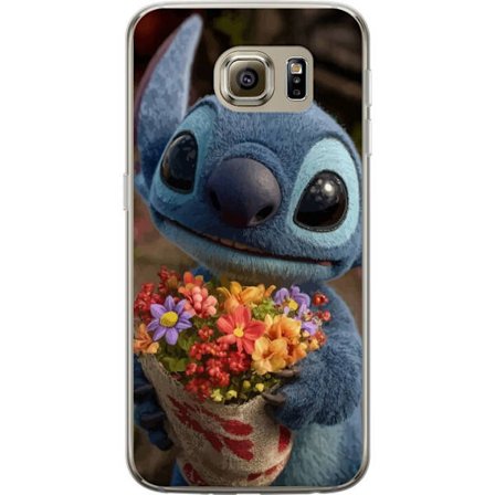 Kompatibel Mobilcover til Samsung Samsung Galaxy S6 Sød blå figur med store øjne, der holder en farverig buket i en varm og kær stil