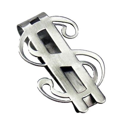 1 stk. rustfritt stål pengeklips i dollartegnsform, seddelklips, metallpengeklips, kredittkortholder