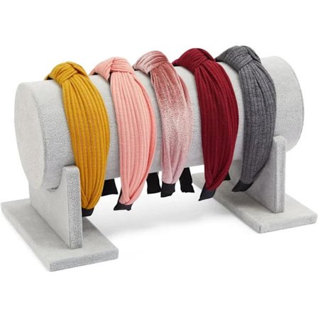 Grå fløyels hårbøyleholder/smykkeorganiseringsstativ, 30,5 x 18 cm