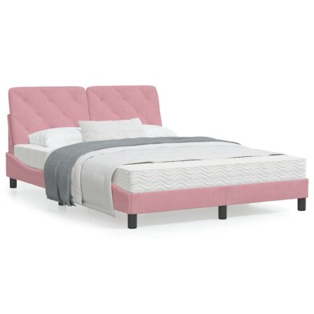 Bed Frame with LED without Mattress Pink 140x190 cm Velvet