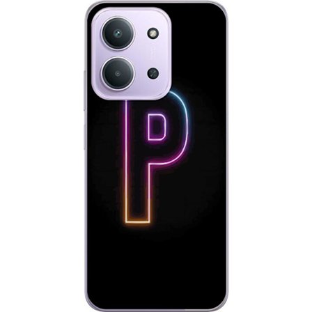 Kompatibel Mobilcover til Xiaomi Xiaomi Redmi 15C Minimalistisk neonbogstav P i farvegradient og lyseffekt mod sort baggrund i digital neonstil