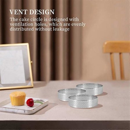 10-pack 8 cm Tartringar i rostfritt stål, cirkulära tartringar, perforerad kakring, mousseform, köksbakform