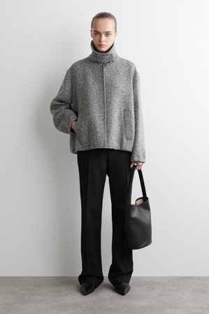 COS Women's Wool-Tweed Funnel-Neck Jacket in Grey