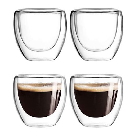 4kpl Kaksiseinäinen Shot Lasi Kaksiseinäinen Espresso kahvikuppi 80ml