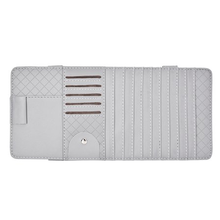 Solskjerm Organizer i PU-Lær til Bil, CD-Briller-Førerkort-Holder, CD-Etui, Grå