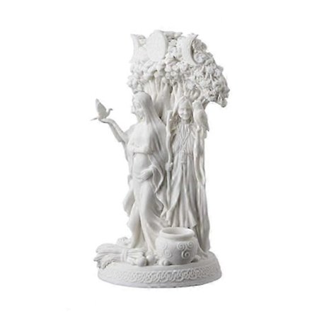 Den tredobbelte gudindeskulptur keltisk hellig måne tredobbelt gudinde moder jomfru kone under livets træ statue Hekate Brigid indretning haveskulptur