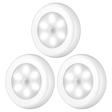 3-pack LED-rörelsesensor nattlampa, PIR-rörelsesensor LED-skåpsbelysning batteridriven trådlös belysning nattlampa med gratis 3m självhäftande P
