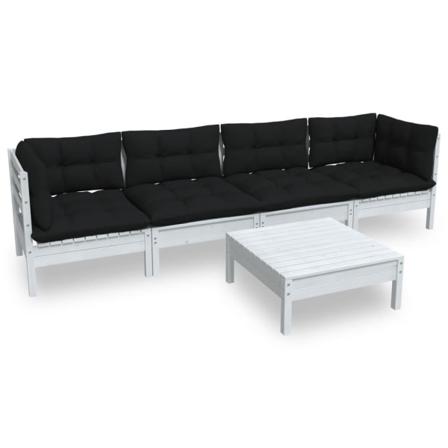 Vidaxl Loungegrupp Med Dynor 5 Delar Massiv Furu Vit