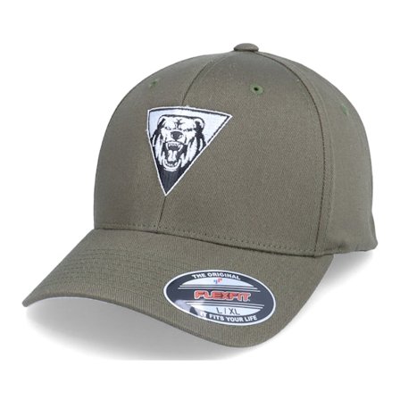 Iconic - Bear Roar Geometric Olive Flexfit Flexfit Green Cap - @ Hatstore
