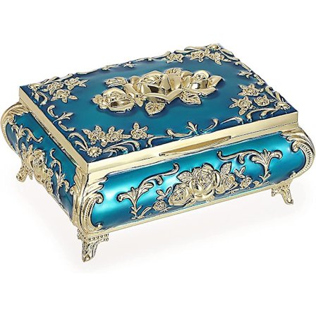 Vintage Metal Små Smykkeæske Smykkeskrin Med Blomstermønster, Retro