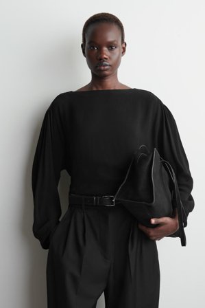 COS Women's Voluminous Contrast-Panel Blouse in Black