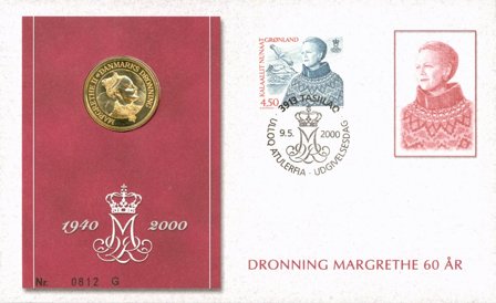 Grønland - Dronning Margrethe 60 år - Møntbrev