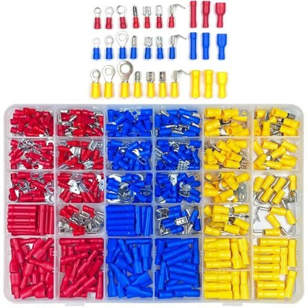 480 kpl 30 tyypin sähköliittimet eristetyillä holkeilla, litteät rengasliittimet ja sarjat lajittelulaatikolla sähköasentajille