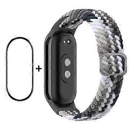 ENKAY HAT-PRINCE Kompatibel med Xiaomi Smart Band 8 Elastiskt Armband Nylon Flätat Armbandsset med PMMA Skärmskydd (Svart)