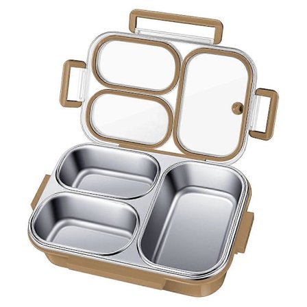 Matboks i rustfritt stål, 3 rom, metallmatbeholder B