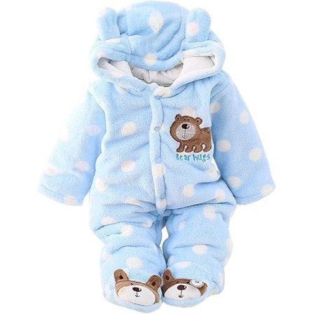 One Piece Baby Flicka Pojke Vinter Unisex Jumpsuit Hooded Pyjamas Söt Sammet Jumpsuit Varm Tjock One Piece (Blå)