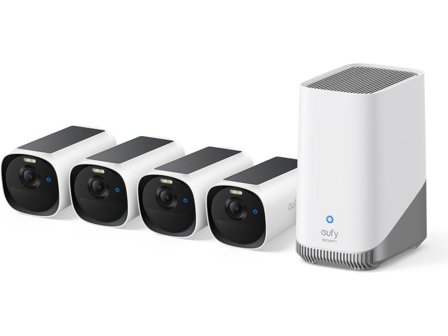 Eufy Anker EufyCam 4x E40 overvåkningskamera (HomeBase S380) 2K QHD med MaxColor Vision , SolarPlus 2.0, intelligent identifikasjon, IP66