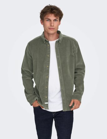 ONLY & SONS Onsmichael 18W Reg Cord Stretch Ls Noos - Green - XS