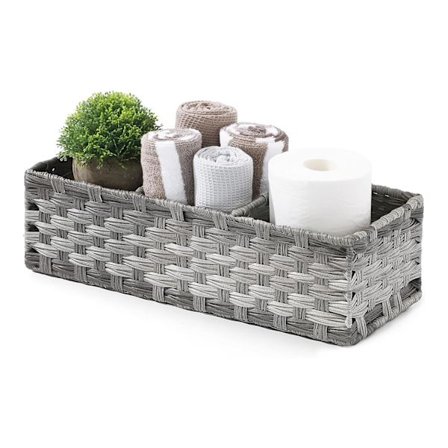 Toiletpapirkurv - Multifunktionel Håndvævet Plastfletkurv 35*15*10CM, Grå