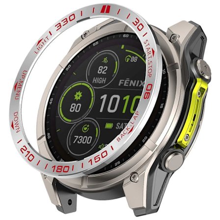 Garmin Fenix 8 Solar 51mm ruostumattomasta teräksestä valmistettu kehys, naarmuuntumista estävä suojarengas - musta+punainen[D]