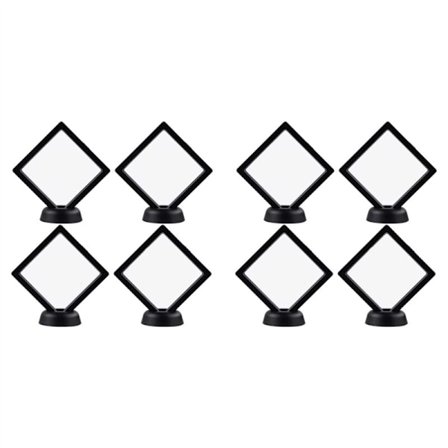 8 Udfordringsmønt-Holdere 3D Flydende Ramme med Stativ Anti-Misfarvningsboks Displaykasse Sort