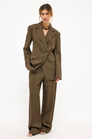 KristineBennigsenXNaKd Pantalon taille mi-haute en tencel mélangé - Pantalon cigarette - Marron - EU 36