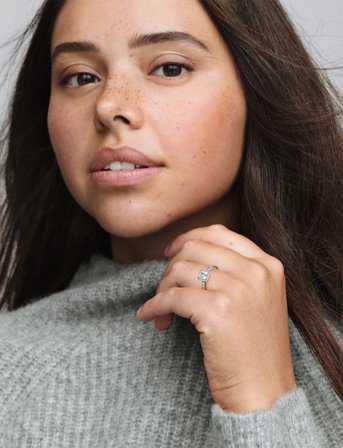 Pandora Square Sterling Silver Ring With Clear Cubic Zirconia - Silver - 54