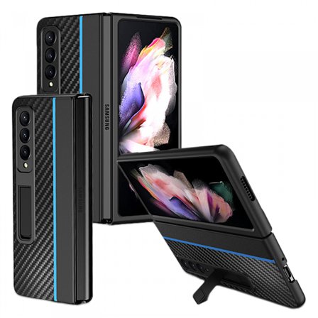 Kolfiber Slim Magnetiskt Skal för Samsung Galaxy Z Fold 3 Slim Skal med Kickstand Stöttåligt Tunnt Telefonskal