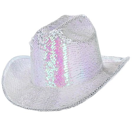 Cowboyhatt Paljetter Iriserende Hvit