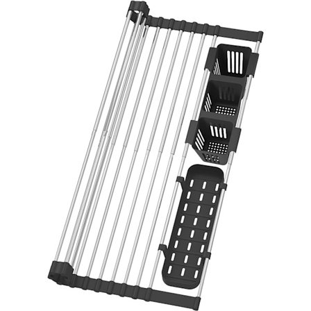 Udtrækkelig rulleopvaskestativ, over vasken køkkenrulleopvaskestativ i vasken