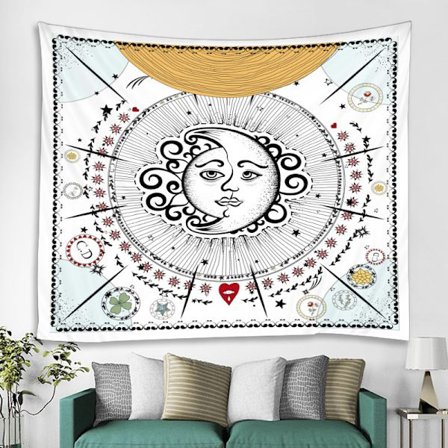 Tarot-tapet sol och måne kombination rumsdekoration bakgrundstyg-150*150 borstat tyg