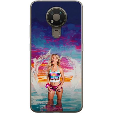 Kompatibel Mobilcover til Nokia 3.4 Blond kvinde i farverigt strandtøj, der leger i havet ved solnedgang