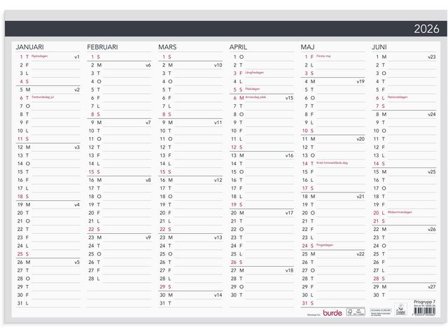 BURDE Väggblad Elegant 2026 420x297mm - Lyreco - Almanackor och kalendrar - Väggkalendrar - Väggblad