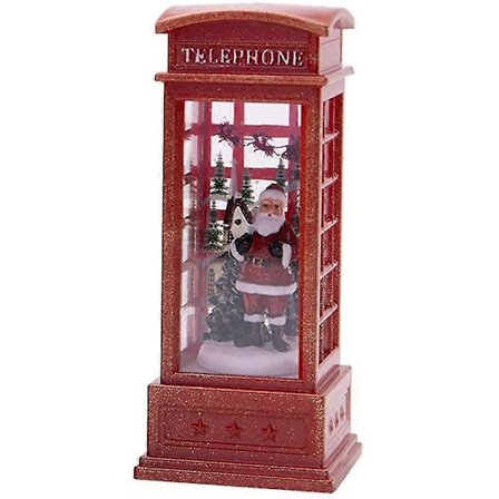 Lysende juletelefonkiosklygte med sneeffekt - Festlig bord- og stuedekoration til julestemning