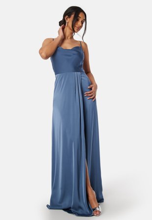 Bubbleroom Occasion-Waterfall High Slit Satin Gown-46