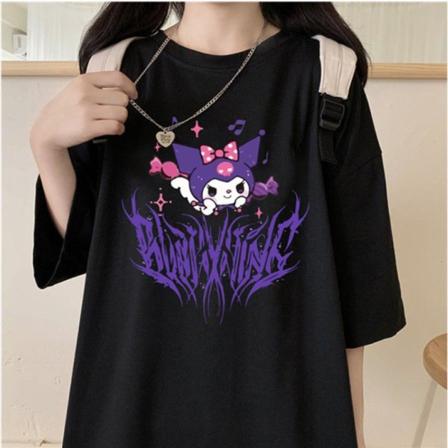 anrio Kuromi Anime naisten lyhythihainen musta graafinen T-paita S