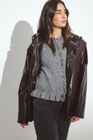 NA-KD Knitted Wool Blend Flounce Cardigan - Cardigans - Grå - XL (EU 46)