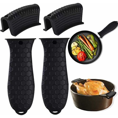 Silikoninen kuuma kahvan suojus, 4 kpl valurautapannun kahvan suojus, pannukahvan suojus, liukumaton lämmönkestävä irrotettava metallipannun vuoraus