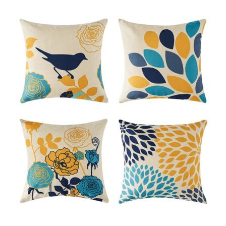 Koristeellinen cover 45x45 set 4 värikästä kukkaa lintu, tyynynpäälliset liinavaatteet puutarhalounge sohvalle koristetyynyt
