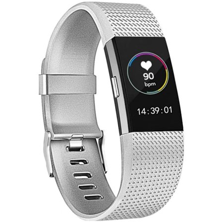 Smartklocka, armband ersättningsband kompatibel med Fitbit charge 2, klassiska och speciella justerbara sportarmband(Metall-Silver-L)