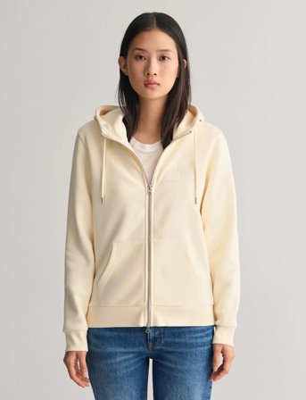 GANT Reg Tonal Shield Zip Hoodie - Cream - XL