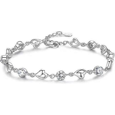 Silver Love Heart Armband Sparkle Cubic Zirconia Armband Vintage Klassisk Justerbar Kristall Vänskapsarmband Smyckesgåva för Födelsedag