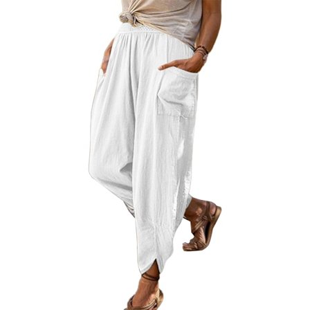 Womens Plus Size Byxor Sommar Casual Loose Pants Yoga Byxor white