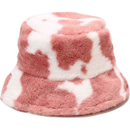 Vinter faux pels bøttehatt fluffy varm hatt for kvinner menn kuprint rosa