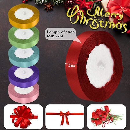 6 rullaa satiininauhaa 22m Silkki nauha Värilliset nauhat Satiininauha Häät Juhlista Joulu nauha Leikattavat nauhat Lahjapakkausta varten, 