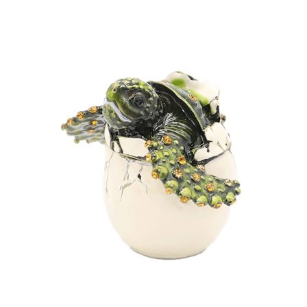 Æg-klækkende Skildpadde Smykkeskrin Med Hængsler Krystaller Besat Emaljeret Vi