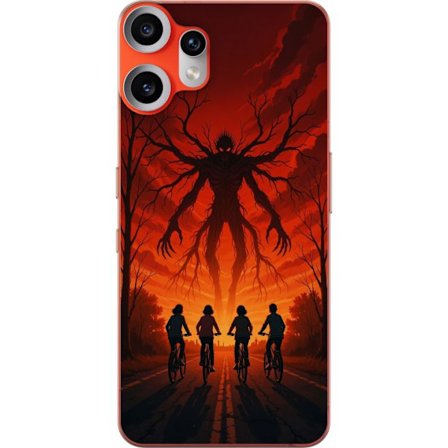 Kompatibelt Mobilskal till Nothing Nothing CMF Phone 2 Pro Mörk Stranger Things-inspirerad skräckillustration med röd himmel, monsterfigur och cykl